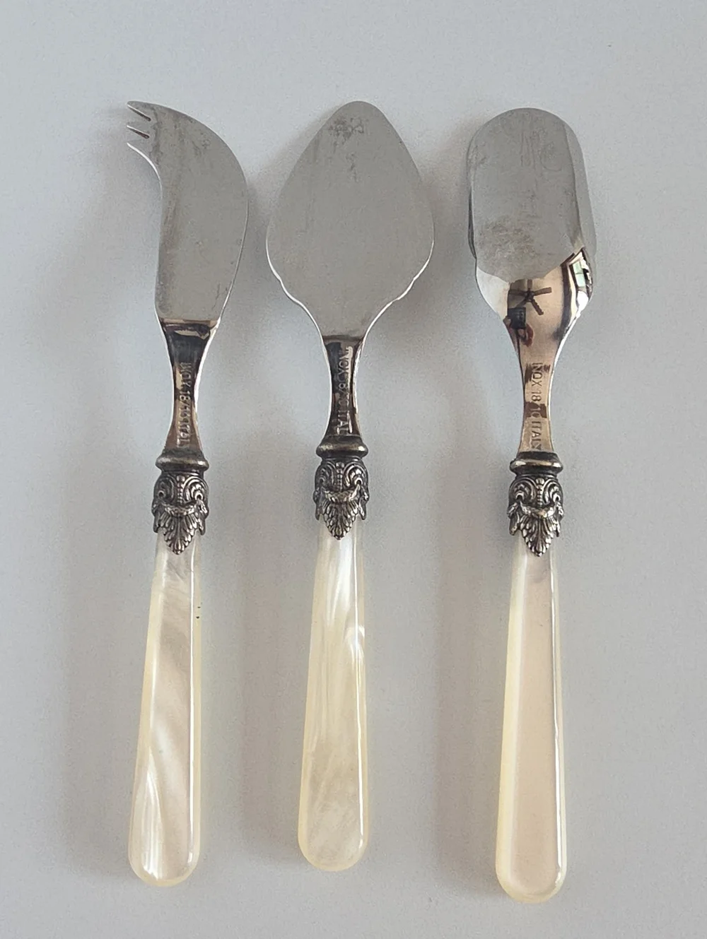 Vintage EME Inox Italy Napoleon 18/10 Sterling Silver Cheese Serving Set